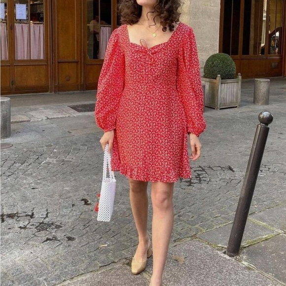 Faithfull the Brand Red Calla Long Sleeve mini dress XS - Picture 8 of 9